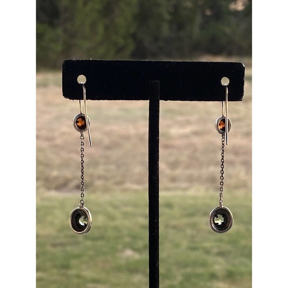 925 Sterling Silver Earrings Dangles Drops Peridot Garnet 3.46g - Picture 10 of 12